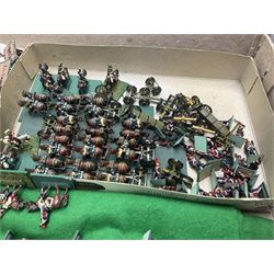 Painted metal wargame figures - over four hundred and sixty including Napoleonic, Dragoons, Line, horse-drawn and other Artillery, mounted etc; individuals and ranks of two, three and four; various scales including 20mm, 25mm etc