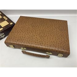 Wooden chess set and cased back gammon set