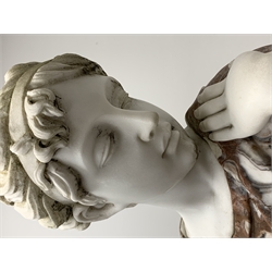 Victorian style rouge and white marble classical statue of woman dancing, on circular stepped moulded plinth base, H185cm