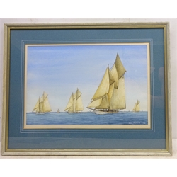  Racing Schooners 'Adela Meteor III etc.', watercolour signed and dated by Colin M Baxter (British 1963-) 15.9.84, titled verso 24cm x 37cm   