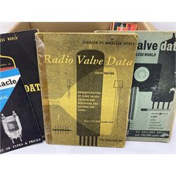 Collection of over one hundred thermionic vacuum tubes/valves, including Mullard, Brimar, Mazda and Marconi examples, some with boxes, together with three editions of Radio Valve Data compiled by Wireless World