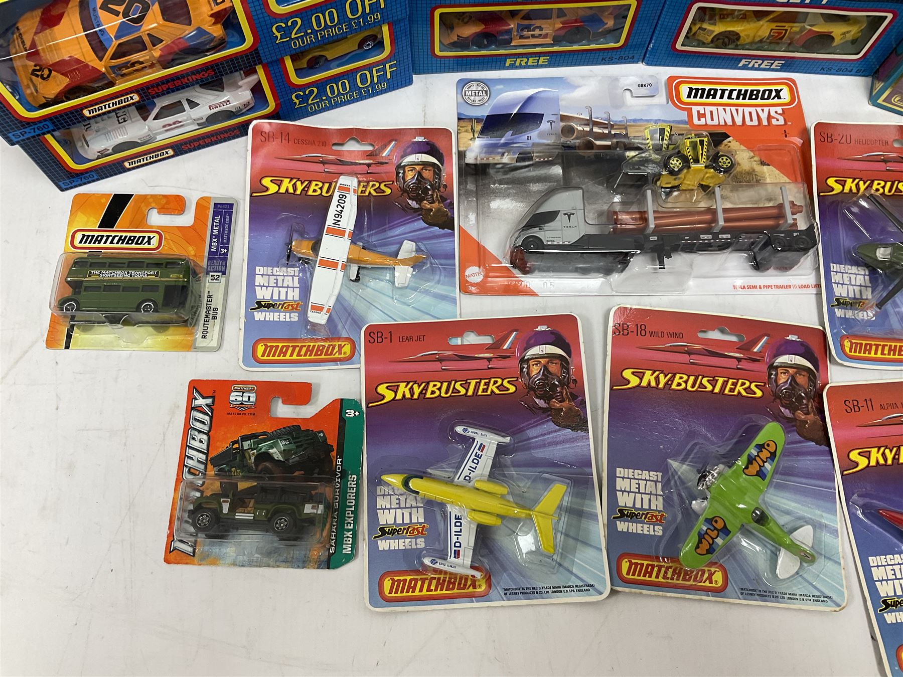 Matchbox - twenty-one die-cast models/sets including two x Superkings K-15; two x Superkings SP-760; two x Super Value Pack KS-804; five Skybusters; Convoys GBK70; Models of Yesteryear etc; all boxed/blister packed (21)