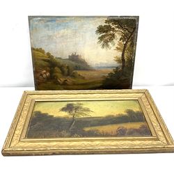 Philip Vandyke Browne (British 1801-1868): Coastal Landscape with Castle, oil on board unsigned, labelled verso together with English School (19th century): Rural Landscape, oil on card unsigned max 29cm x 38cm (2)