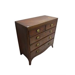 Early 19th century mahogany chest, two short and three long graduating drawers, on splayed bracket feet