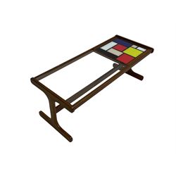 G-Plan - rectangular teak coffee table with Mondrian style inset and glass top
