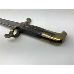 British 1855 pattern 'Sappers & Miners' Lancaster sword bayonet as issued to Medical Corps, the 62cm steel blade marked S&K with various numbers; in brass mounted leather scabbard numbered 1176