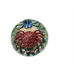 20th Century Portuguese Palissy style Majolica wall plate, depicting a crab to the centre, modelled in relief surrounded by encrustations and shells, D23cm