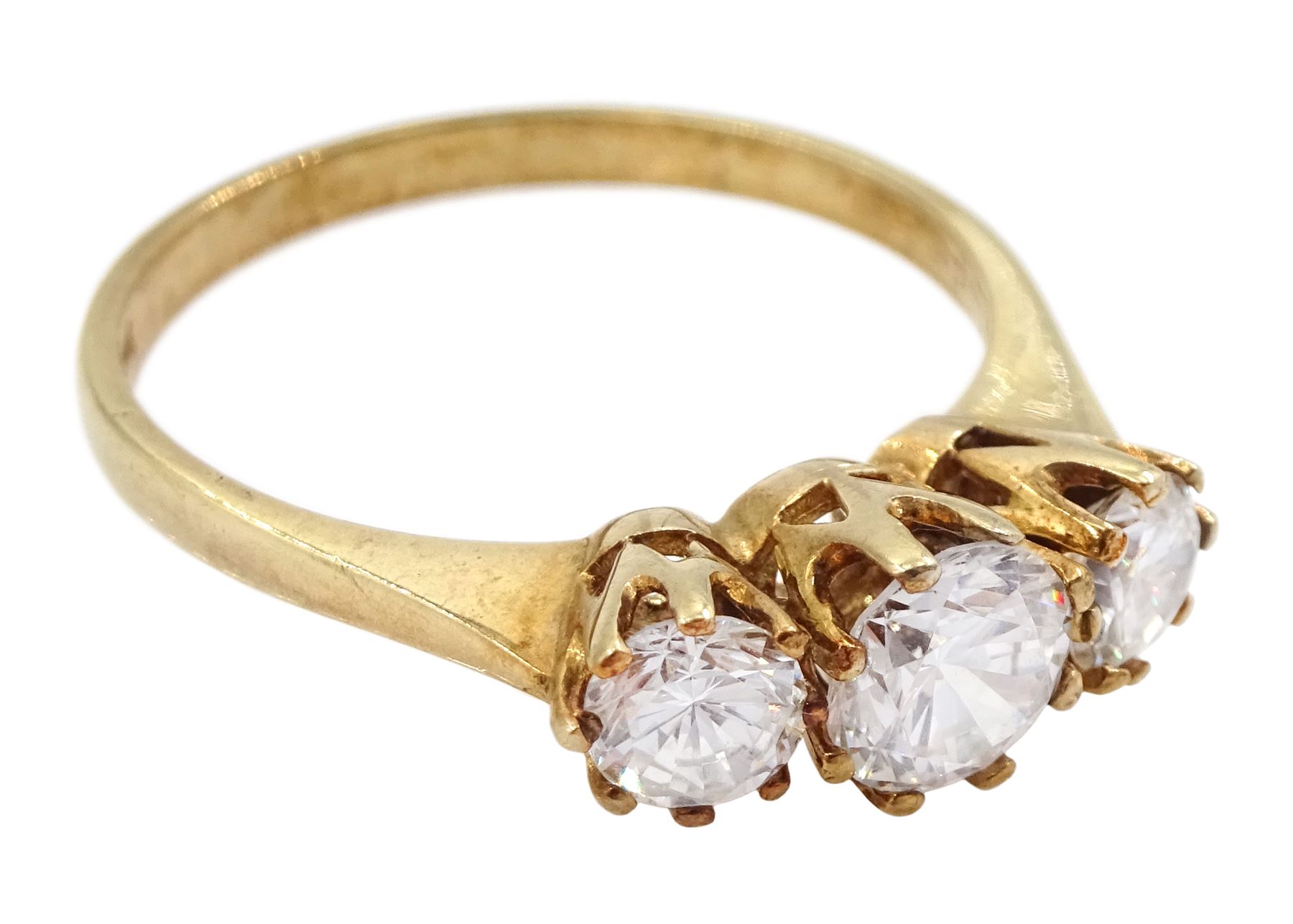 9ct gold three stone cubic zirconia ring, hallmarked