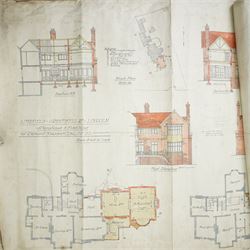 Large collection of mid 19th to early 20th century architectural designs and elevations , by Scorer and Gamble (William Scorer and Henry Gilbert Gamble) of Lincoln, to include Stairs House, Nettleham Road, Limefield Greetwell Road and others, dated 1863-1912