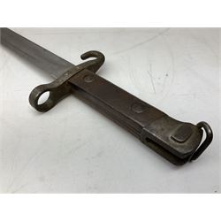 Austrian Model 1895 carbine NCO's knife bayonet with 25cm fullered steel blade; in steel scabbard with webbing frog L39cm overall; and Spanish Model 1941 Bolo bayonet with 25cm fullered steel blade No.6412D; in steel scabbard (2)