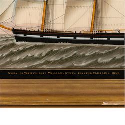 English School (19th century): 'Kezia of Whitby, Capt. William Steel, Passing Flushing, 1860', reverse painting on glass unsigned 56cm x 72cm