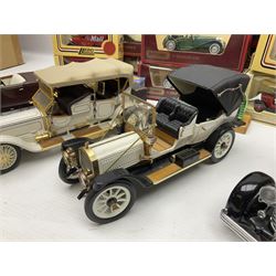 Four Franklin Mint 1:24 scale model cars, to include 1940 Duesenberg, 1912 Packard Victoria, 1935 Duesenberg and 1911 Rolls Royce, together with other diecast vehicles including Matchbox Models of Yesteryear, Lledo etc