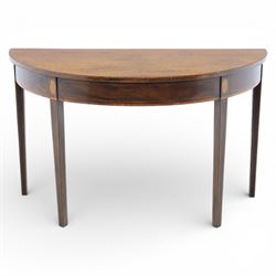 Georgian inlaid mahogany demi lune console table, with inlaid frieze and shell motifs, on ...