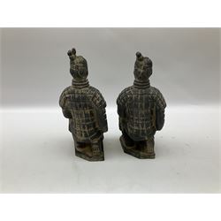 Pair of Chinese 'Terracotta Warrior' style figures, modelled as kneeling archers,  H29cm