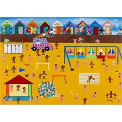 Gordon Barker (British 1960-): 'Funfair at the Beach', acrylic on paper signed, titled ver...