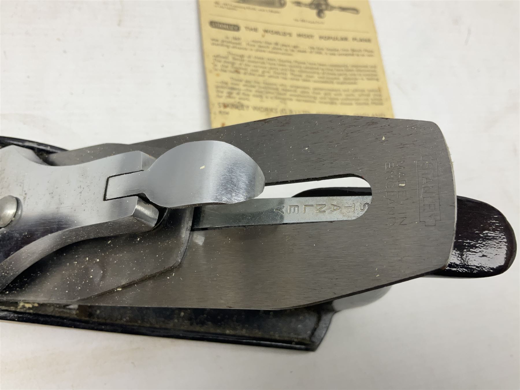 Stanley No.4 wood working plane, in original box, together with a cash tin box and British Boudoir travel iron 