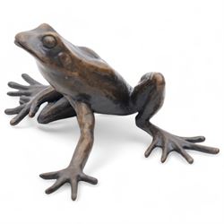Michael Simpson (British Contemporary); Hare and Frog, two limited edition bronzes, monogrammed and numbered 99/150 and 94/150 to base, tallest H9cm (2)