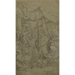 Attrib. Francesco Naselli (Italian c.1560-1630): 'A Cardinal in Procession Carrying a Reliquary Cross' Ferrara, black chalk on buff paper signed, labelled verso 34cm x 22cm