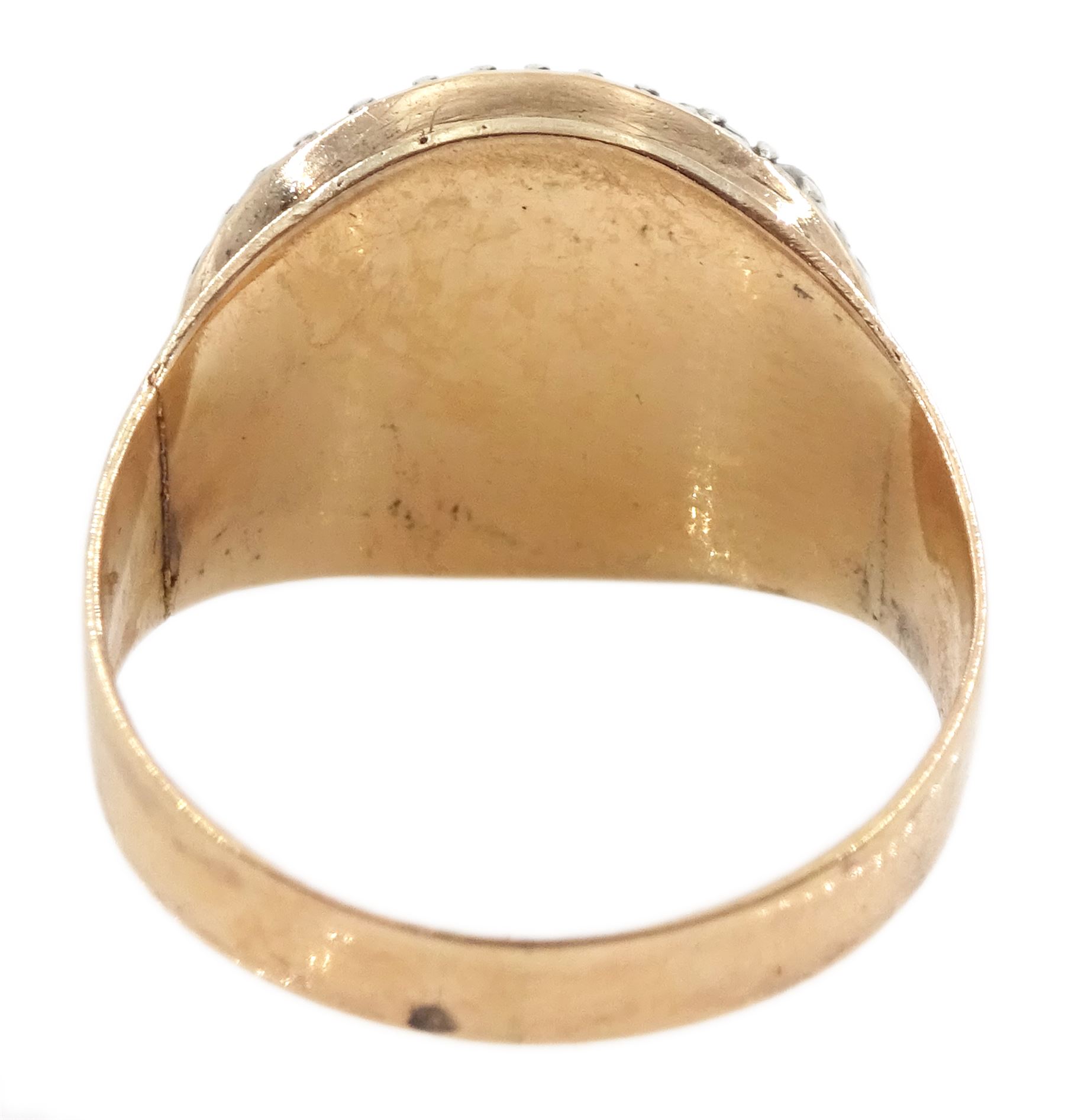 George III gold and silver old cut diamond cluster ring, the principal diamond of approx 0.75 carat, with pave set old cut diamond surround
