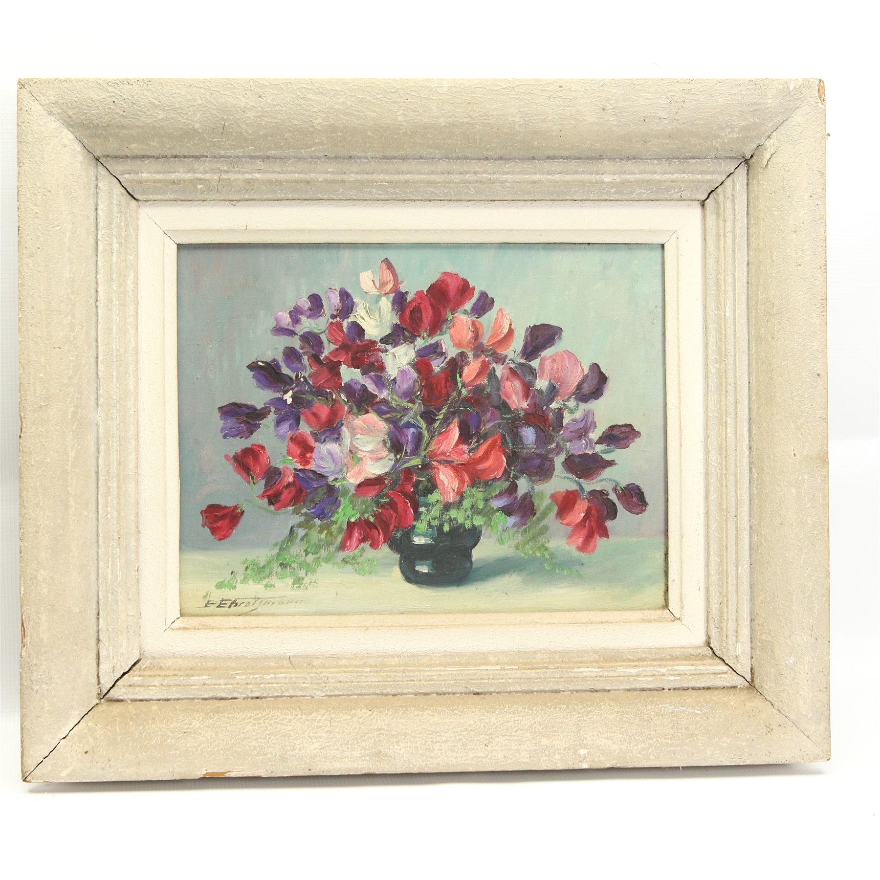 Paul Ehretsmann (Continental 20th Century): Still Life of Flowers in a Blue Vase, oil on canvas signed; D'Artois (French 20th Century): Still Life of a Bouquet, oil on board signed max 25cm x 34cm (2)