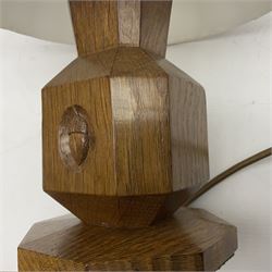 Acornman - oak table lamp, stepped and canted rectangular form on octagonal base, carved with acorn signature, by Alan Grainger, Brandsby, York