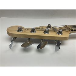 Fender Squier five-string jazz bass guitar; natural finish with Duncan Designed pick-ups; serial no.ICS11097557; L118cm