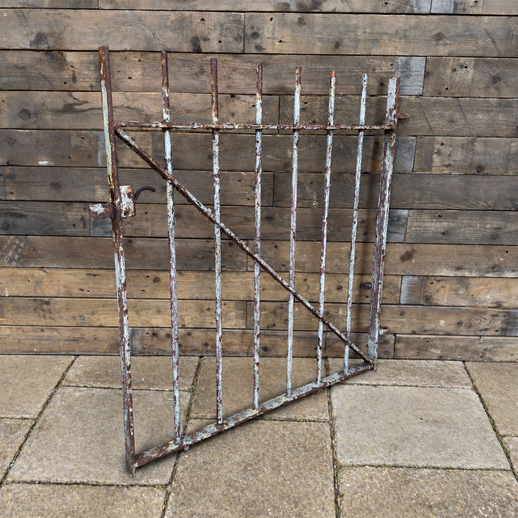19th century wrought iron hand gate, with hinge loops and latch, in rustic white finish