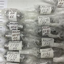 Collection of Mullard thermionic radio valves/vacuum tubes, including IW3, ECH35, ECL80, 6F23, PY88 etc approximately 60 as per list, unboxed