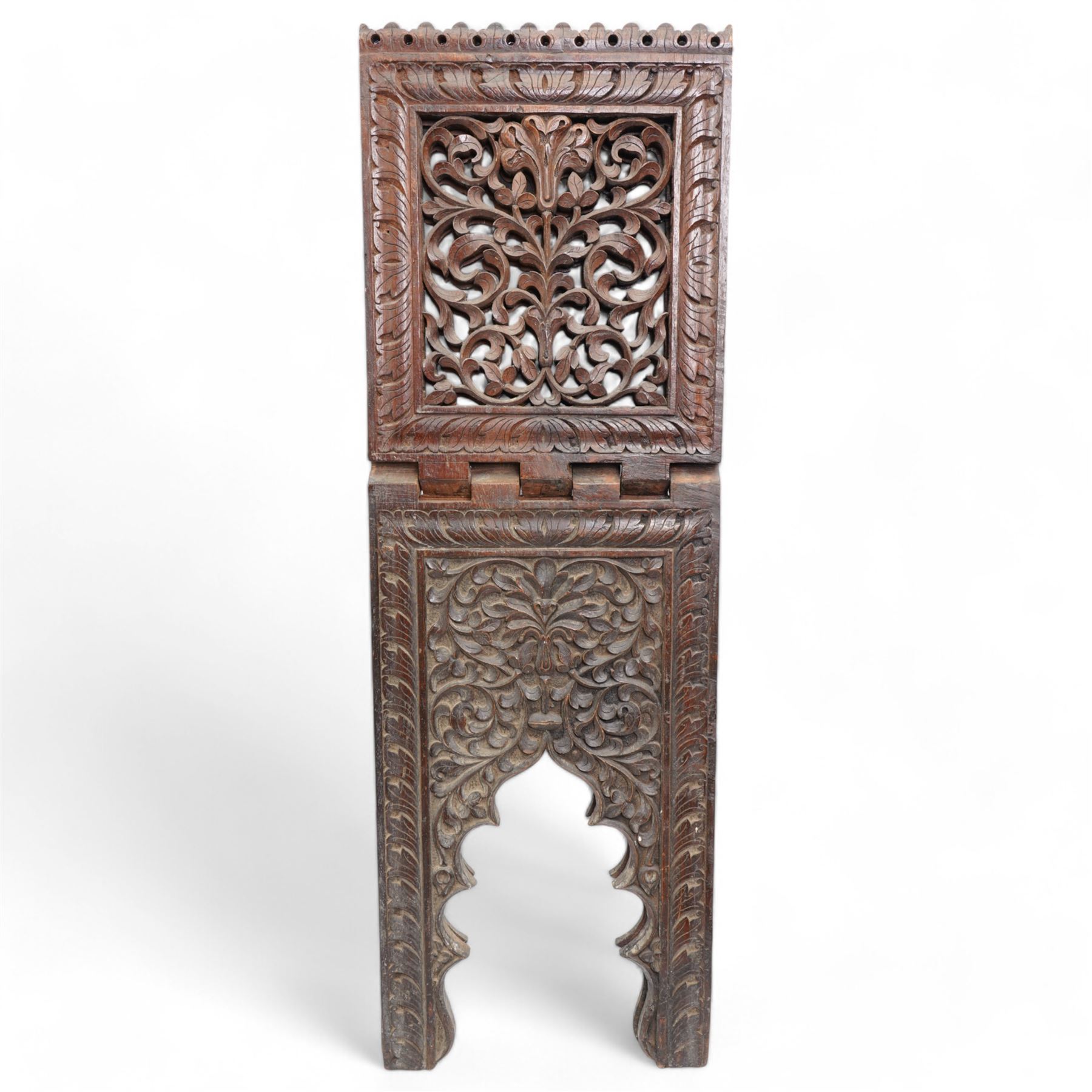 Indian carved and pierced folding Koran stand  88cm x 29cm Koran stand