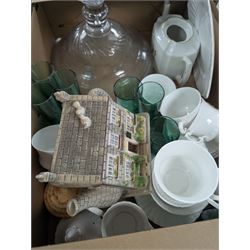 Royal Doulton Carlyle dinner wares, heavy glass candlesticks, punch bowl and lidded jars and other ceramics and glassware, in five boxes