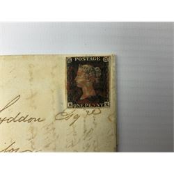 Queen Victoria penny black stamp on letter, red MX cancel