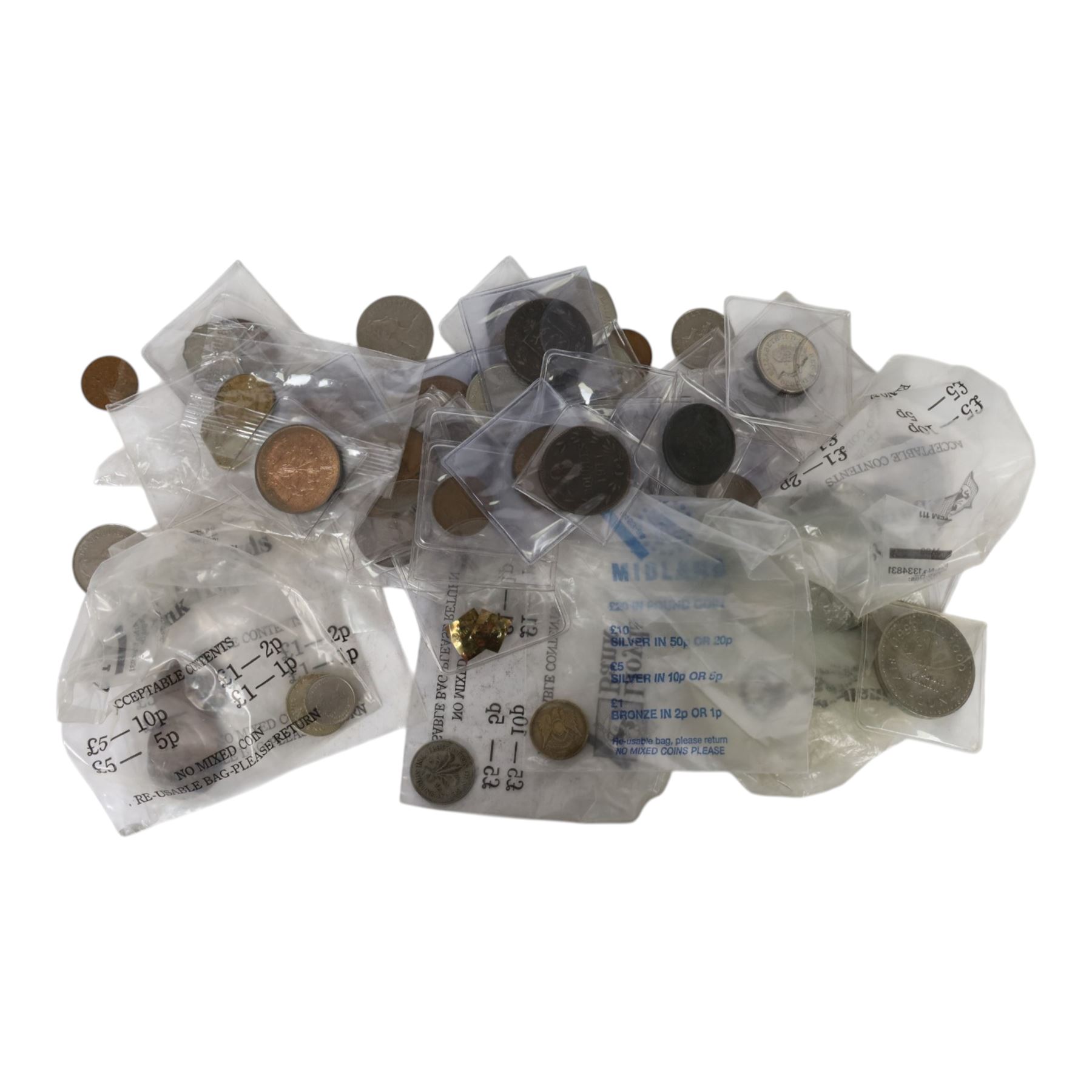 Great British and World coins, including a small quantity of Great British pre-1947 silver, five five pound coins, Canada 1949 one dollar, etc