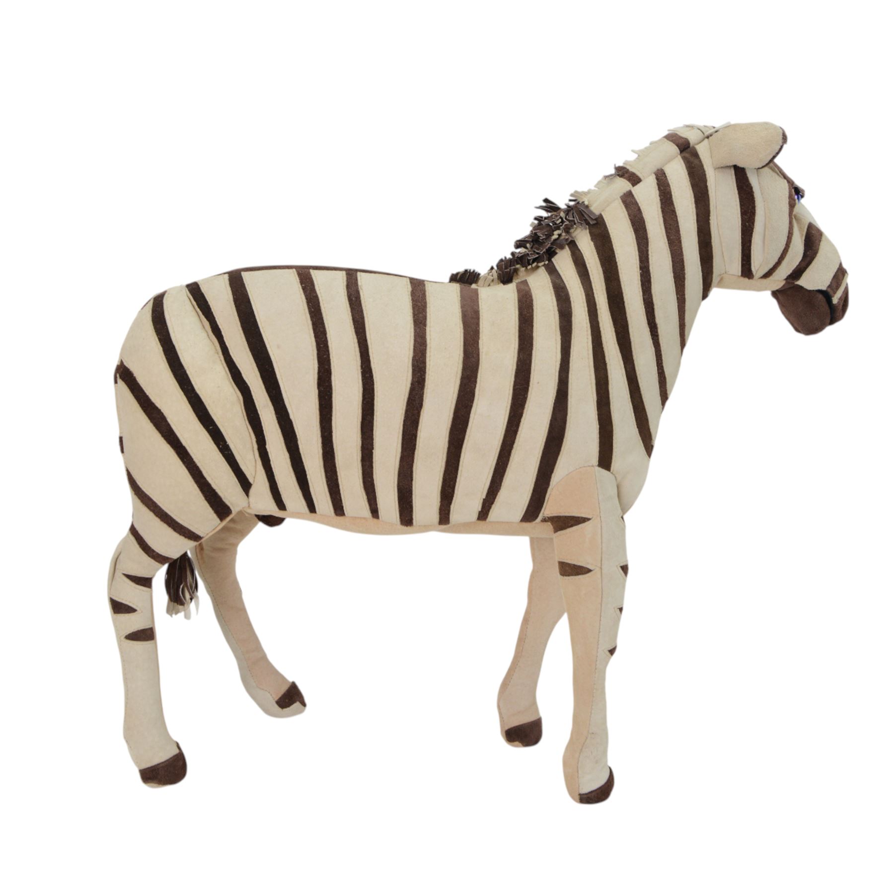 Karen Trower: two zebra sculptures, with leather sew over wood and metal frames, H48cm