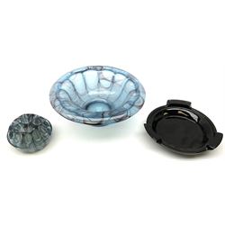 George Davidson blue Cloud glass bowl and flower dome, and associated stand 
