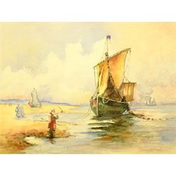 Johan Barthold Jongkind (Dutch 1819-1891): Unloading on the Shore 'Antwerp', watercolour signed, inscribed verso 20cm x 26.5cm