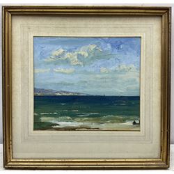 Edward Holroyd Pearce (British 1901-1990): Coastal Seascape, oil on canvas board signed with initials and inscribed to Mr & Mrs Rood 25cm x 29cm
Notes: Edward Pearce, though best known as a distinguished Law Lord & Privy Counsellor, was also a talented artist. He first took up painting in 1932 when as a young barrister he was recovering from tuberculosis. He was the son in law of Bertram Priestman, and a friend of Edward Seago. Together they made a number of painting tours to the Continent, travelling in Seago's Austin Seven