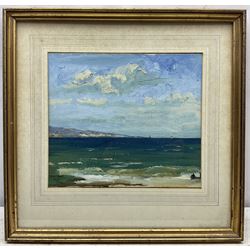Edward Holroyd Pearce (British 1901-1990): Coastal Seascape, oil on canvas board signed with initials and inscribed to Mr & Mrs Rood 25cm x 29cm
Notes: Edward Pearce, though best known as a distinguished Law Lord & Privy Counsellor, was also a talented artist. He first took up painting in 1932 when as a young barrister he was recovering from tuberculosis. He was the son in law of Bertram Priestman, and a friend of Edward Seago. Together they made a number of painting tours to the Continent, travelling in Seago's Austin Seven