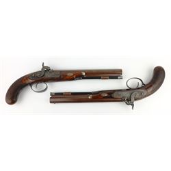 Rare pair of London 40 bore Officer's percussion dueling pistols by Robert Braggs c1830/40, with 9.5