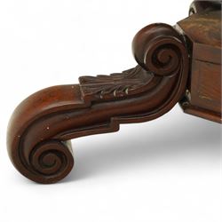Ornate Victorian mahogany dressing table mirror, of rectangular form with rounded corners, mounted within a carved wooden frame with elaborate foliate scrolled supports, on scrolled feet 
