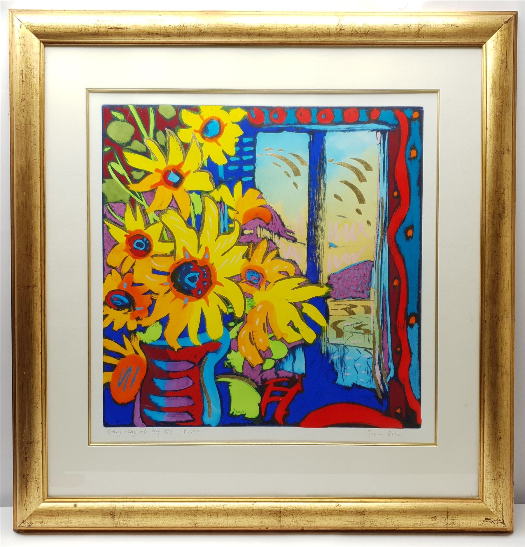 Simon Bull (British 1958-): 'Every Day of my Life', limited edition coloured aquatint with gold foil signed titled and numbered 67/175 in pencil 64cm x 63cm
