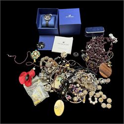 Swarovski wristwatch, boxed, beaded necklaces, earrings, etc 