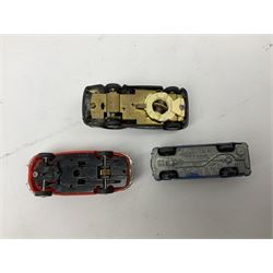 German Schuco Examico 4001 tin-plate clockwork model car with cream body work, steering wheel and gear stick; repainted Schuco die-cast BMW; three Minic Motorways cars; and three Scalextric Formula 1 racing cars; all unboxed (8)