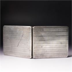 Engine turned silver cigarette case engraved with initials and with gilded interior Birmingham 1928