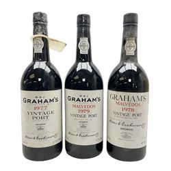 Grahams, vintage port, comprising the years 1977, 1978 and 1979, various contents and proof (3)