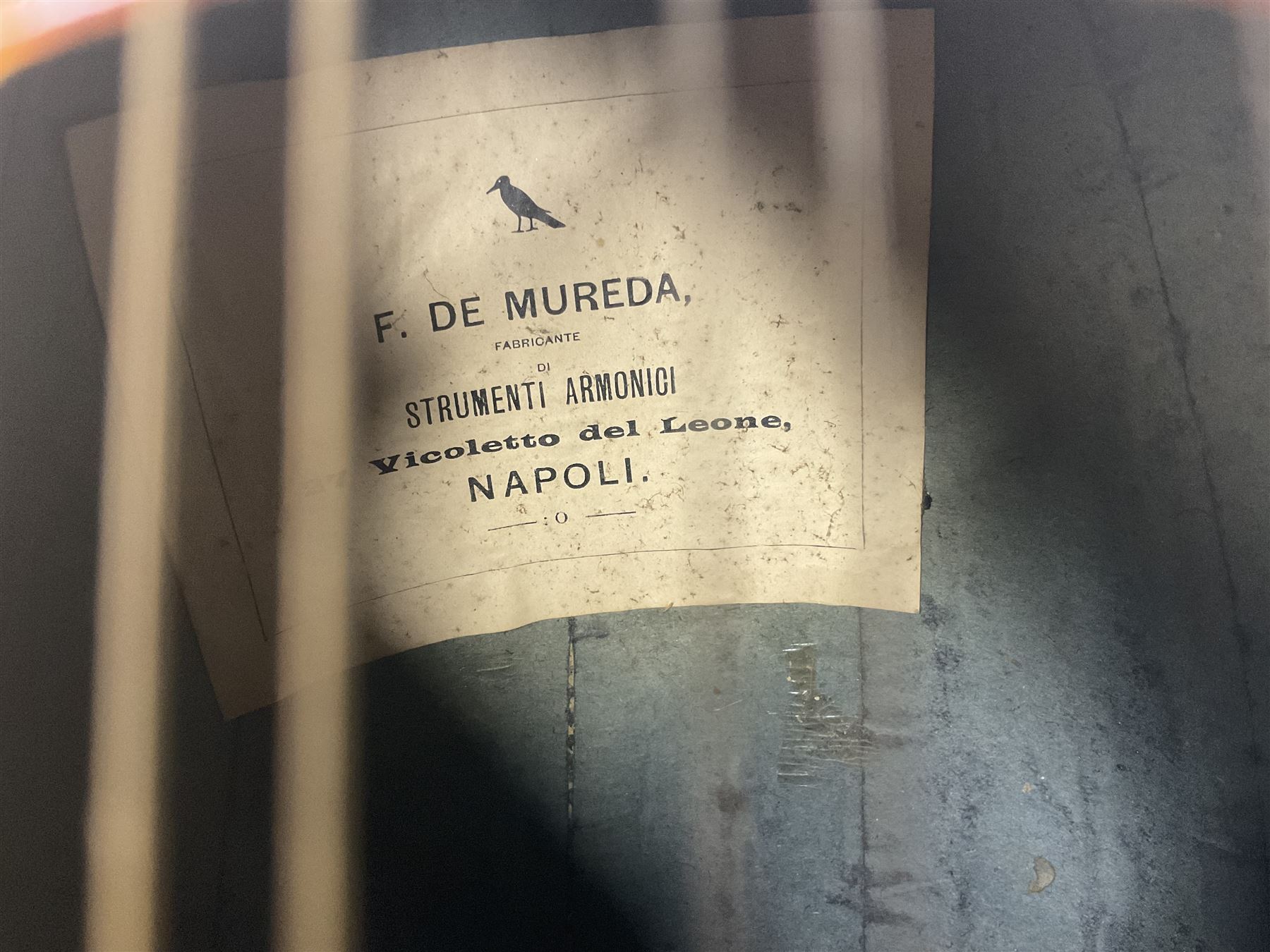 Italian bouzouki type long necked mandolin with segmented lute back and spruce top with tortoiseshell style panels; bears label 'Miroglio & Figli Sicilia Catania Italia' L99cm; and Italian lute back mandolin with segmented back and spruce top bearing label for F. De Mureda Napoli (2)