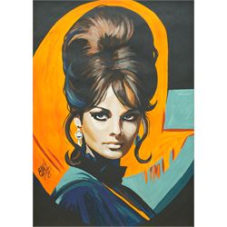E A Chernenko (Ukrainian contemporary): Claudia Cardinale - Pop Art, acrylic on board sign...