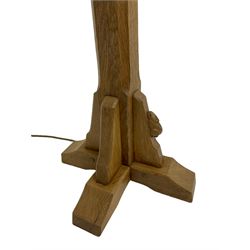 'Rabbitman' tooled oak standard lamp, tapered octagonal stem on cruciform base, carved with rabbit signature, by Peter Heap of Wetwang