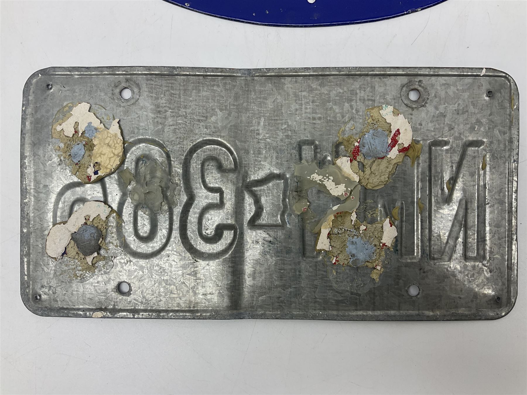Enamelled Esso advertising type sign together with a Minnesota number plate, Esso H23cm