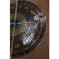  Circular quartered stain glass leaded window, D114cm  