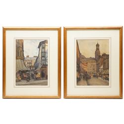Francis Browne Tighe (British c.1865-1936): 'Old Millgate' and 'Old Shambles - Manchester', pair of watercolours signed titled and dated 1927, in matching frames 34cm x 24cm (2)